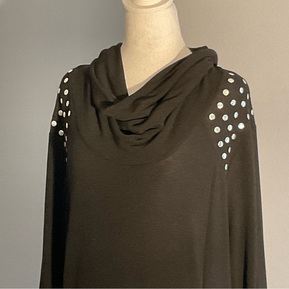 Blooming Rose Witchy 2X Black Jersey Maxi Dress Silver Dot Trim Bat Wing Hem - Picture 11 of 15